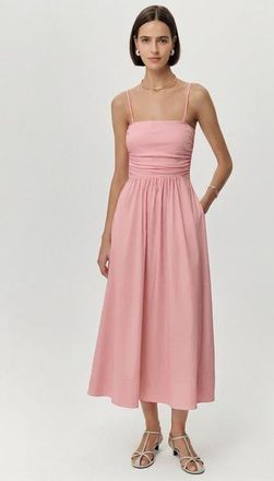 Exquise Violet Spaghetti Strap Elastic Waist Midi Dress in Pink at Nordstrom, Size X-Large