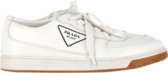 Prada Pre-owned Womens Logo Low-Top Sneakers in White Leather - Ecru - Size UK 9