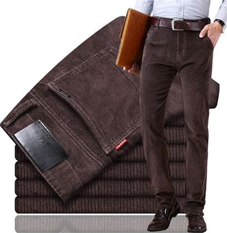 Generic Mens Straight Classic Fit Corduroy Pant,Casual Loose Fall Dress Trousers with Pockets,Comfort Stretch Chino Trouser (UK, Numeric, 32, Regular, Regular