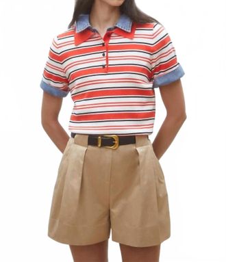 Suncoo Paillis Knit Stripe Short Sleeve Polo In Geranium