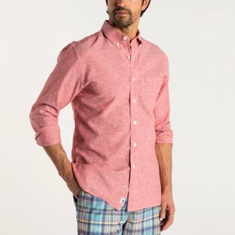 Duck Head Wallace Linen Shirt In Sunkist Red