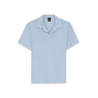 BOSS Johnny-collar polo shirt in cotton and linen