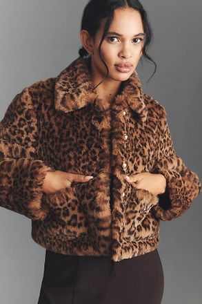 Maeve Faux Fur Leopard Crop Jacket