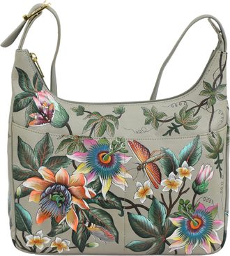 Anuschka womens Anuschka 7021 Medium Shoulder Hobo, Womens Hand-painted Genuine Leather Handbag, Floral Passion, One Size