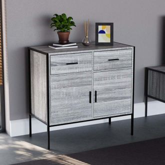 Home Discount Brooklyn Industrial Sideboard 2 Door 2 Drawer Buffet Cupboard Dispay Cabinet, Grey