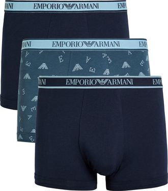 Emporio Armani Logo Stretch-cotton Trunks - set of Three - Blue - XL