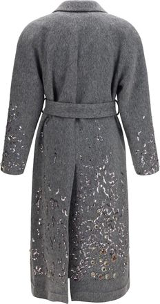 Valentino Sequin-Embroidered Mohair & Wool Blend Coat - Gray