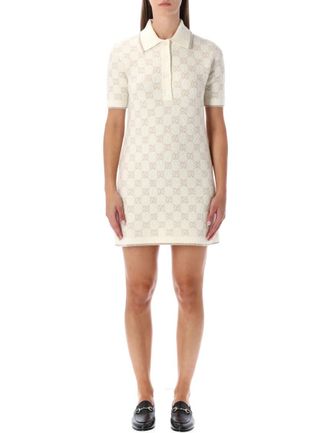 Gucci Beige GG Knit Polo Mini Dress