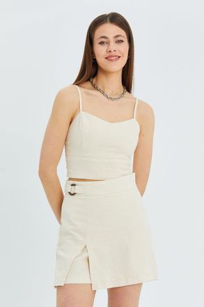 Mixray Hart Kraag Aansluitende Crop Blouse