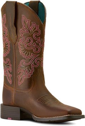 Ariat Round Up StretchFit Wide Square Toe Western Boot in Sassy Brown at Nordstrom, Size 6.5