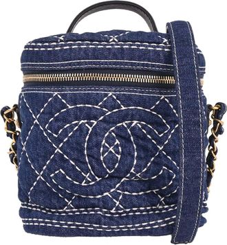 Chanel Vanity Case Quilted Denim Blue Denim_Jeans Handbag (Pre-Owned)