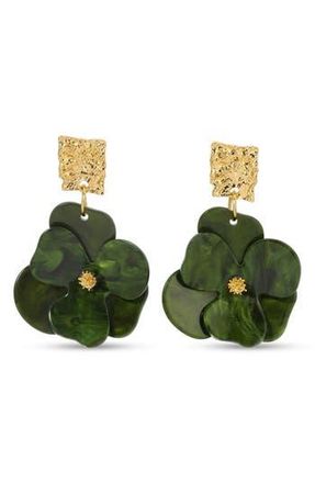 Eye Candy Los Angeles Dolores Flower Drop Earrings in Green/Gold at Nordstrom Rack