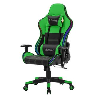 ML Design Silla de gaming verde ergon&oacute;mica RGB PU giratoria respaldo alto