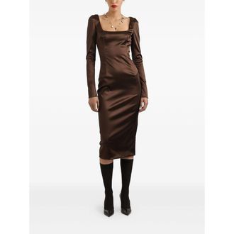 Dolce & Gabbana Midi Square-neck Satin Dress