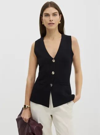 Contemporaine Womens Golden buttons fitted V-neck vest