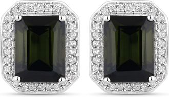 Diana M. Jewels Green Tourmaline Octagon 8x6mm - 2Pcs + White Diamond F/C Round 0.90mm( I1-I2/I color ) - 60Pcs ( Push Post )