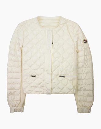 Moncler Womens Moncler Women Barneville Short Down Jacket Off White 034 - Size: 10