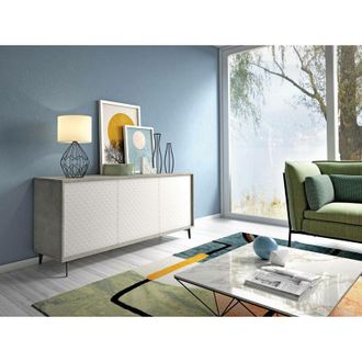 Dmora Aparador Fresia, Mueble Buffet Con 3 Puertas Y 1 Balda Regulable, Elegante Aparador Para Sal&oacute;n, Gabinete De Tv, 100% Made In Italy, Cm 184x45h77, Blan