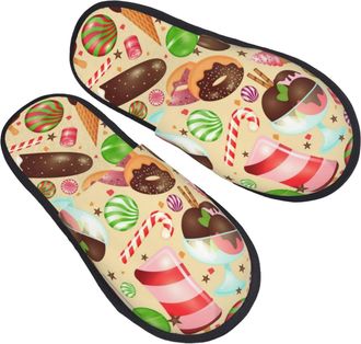 Generic Warm Mens Slipper Candy Sweet Donut Ice Cream Mens Slipper Comfortable Hotel Slippers for Guest Bedroom Ladies L