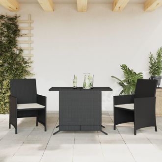 vidaXL Vidaxl - Mesita Y Sillas Con Cojines 3 Piezas Rat&aacute;n Sint&eacute;tico Negro