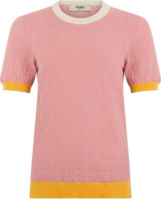 Fendi Round-neck Knitwear, female, Pink, Size: XS Short-sleeve Sweater