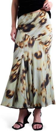 Topshop Ikat Print Bias Cut Maxi Skirt in Medium Green at Nordstrom, Size 12 Us