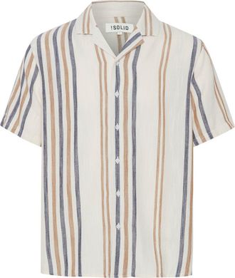 Solid Isai Stripe Linen Blend Camp Shirt in Oatmeal at Nordstrom, Size Xx-Large
