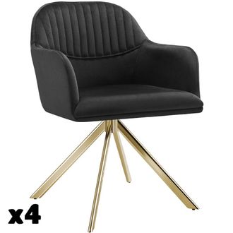 TecTake 4 Sillas de comedor giratoria 360&ordm; terciopelo, 56x59x81 cm negro/oro