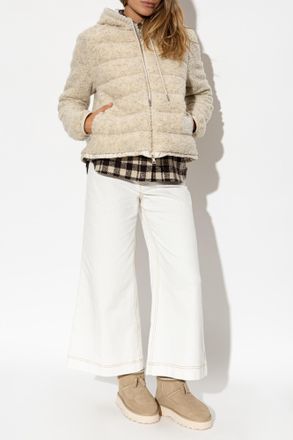 Moncler Quilted Jacket With Hood, Womens, Cream
