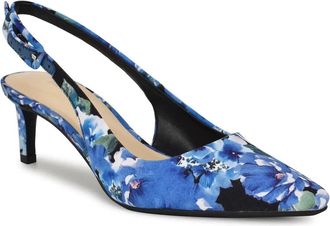 Nine West Yazza Dress Pump Womens US Blue Floral Pointed Toe Slingback GAL725