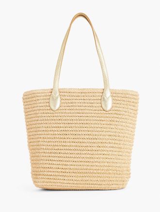 Talbots Metallic Leather Trim Straw Tote - Natural/Gold - 001 Talbots