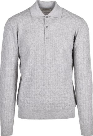 FILIPPO DE LAURENTIIS Light Grey Merino Wool-Blend Knit Polo Shirt