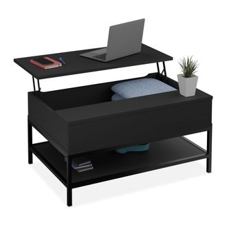 Relaxdays Relaxdays - Mesa De Centro Con Tablero Elevable, Con Estante, Estilo Madera, 45,5 X 90 X 60 Cm, Negro
