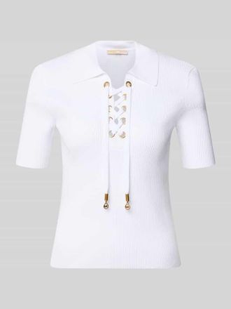 Michael Kors Strickshirt mit Schn&uuml;rung und Umlegekragen in Weiss, Gr&ouml;&szlig;e XL