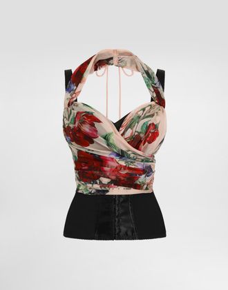 Dolce & Gabbana Marquisette And Chiffon Corset Top With Floral Print - Woman Shirts And Tops Print 42