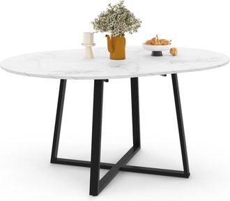 IDMarket Tavolo Da Pranzo Rotondo Allungabile Selma 4-8 Persone Piano In Marmo Bianco E Nero Alaska 110 - 150 Cm