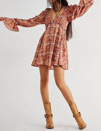 Free People Jackie Tunic Mini Dress In Rust Combo