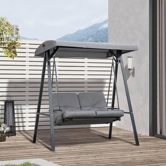 OUTSUNNY 2 Seater Garden Outdoor Swing Chair Hammock w/ Steel Frame in Mid Grey