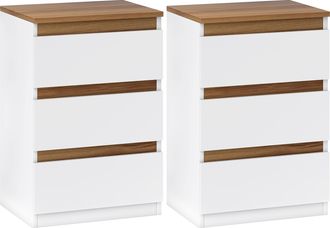 OEM Pack De 2 Mesitas De Noche Estrechas De 3 Cajones Cajoneras Para Sal&oacute;n Pasillo 40x30x59,5 Cm Blanco