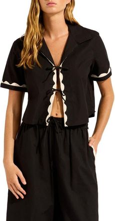 Seafolly Front Tie Crop Cover-Up Top in Black at Nordstrom, Size X-Large