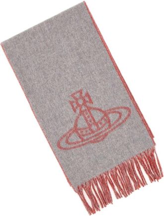 Vivienne Westwood Single Orb Dubbel Sjaal - Dames - Wintersjaals - Grijs - ONE Size - Wol - Accessoires