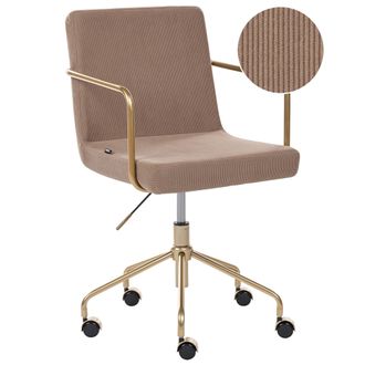 Beliani Silla De Oficina Funcional Tapizado De Pana Altura Ajustable Base Giratoria Marr&oacute;n Claro Trinity