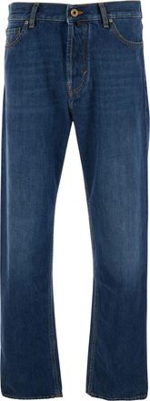 Jacob Cohen sean Blue Five-pocket Jeans With Logo Patch On The Back In Denim Man