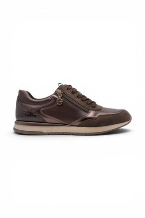 Tamaris Womens Brown Faux Leather Fashion Lace Up Sneakers - 23613-46