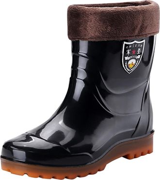 Generic Mens Winter Rain Boots Insulated Frosted Outdoor Footwear Comfortable Warm Protective Traction Durable Lightweight Design for All-Day Wear (Black, 5.5