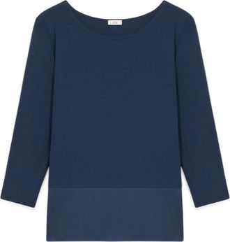 Oltre T-shirt met satijnen inzetstuk - Dames - Longsleeves - Blauw - 2XL - Satijn - Tops