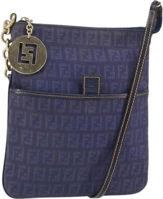 Fendi Pre-owned Cross Body Bags, female, Blue, Size: ONE SIZE Pre-owned Canvas Cross Body Bag