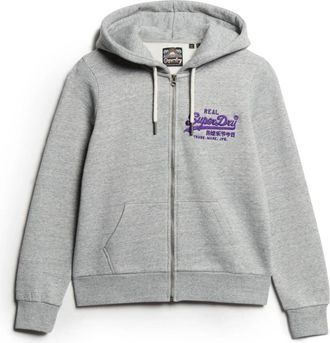 Superdry Neon Grafische Ziphood Katoen Grijs - Dames - Vesten met rits - Grijs - L - Katoen - Hoodies & sweatvesten