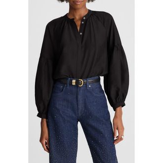 Madewell Shirred Balloon Sleeve Button-Up Top in Jet Black at Nordstrom Rack, Size Xx-Large