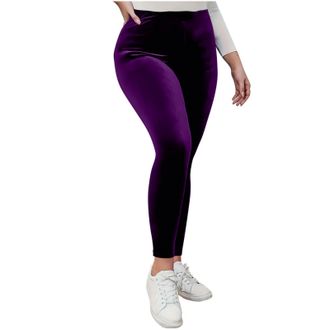 Generic Womens High Waist Velvet Elastic Leggings Velvet Warm Yoga Pants Gym Thermal Leggings Women Fleece Lined Purple